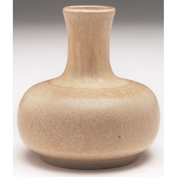 Gustavsberg vase, Kage, squat shape: Gustavsberg vase, designed by Kage, squat shape covered in a tan crystalline glaze, signed, marked, 3"w x 3"h