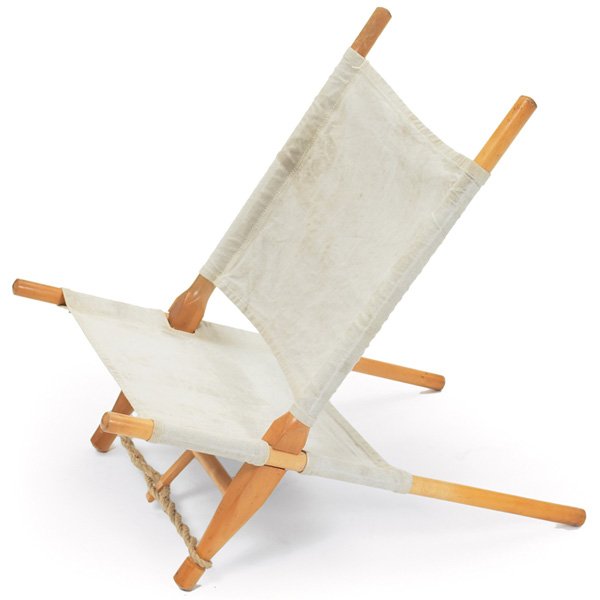 Ole Gjerlov-Knudsen "Saw" chair, by Cado: Ole Gjerlov-Knudsen "Saw" chair, by Cado, Denmark, ash frame with canvas sling seat and back, and rope detail, the twisted rope connects the legs of the chair and provides tension which can be used to