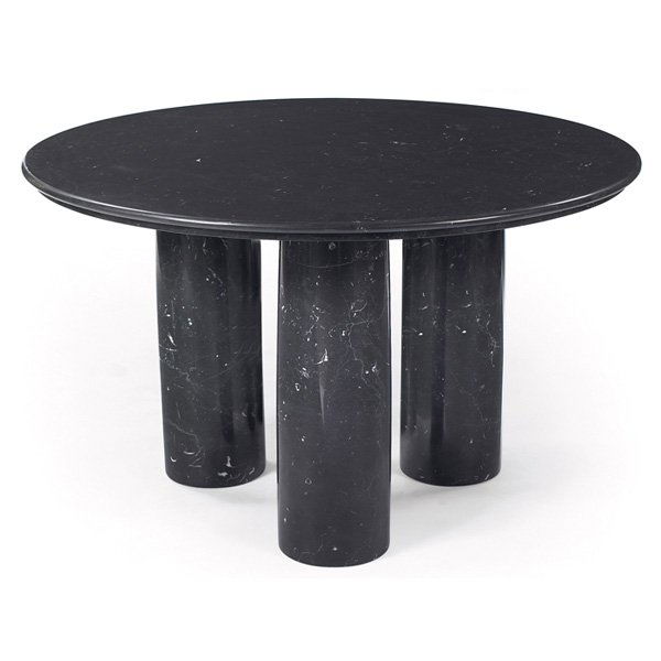 Mario Bellini "Il Colonnato" table: Mario Bellini "Il Colonnato" table, by Cassina, c.1977, round black marble top with white veining, three cylindrical legs that can be arranged as desired to support the top, 48.5"dia x 29"h, very good