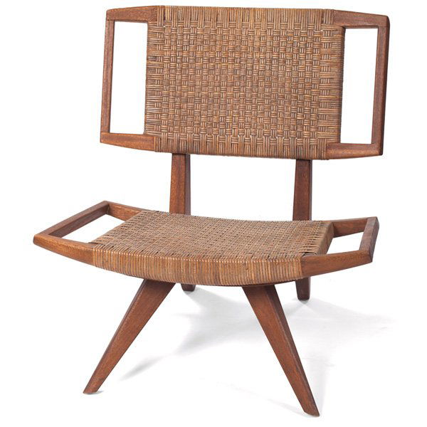 Paul Laszlo chair, by Glenn of California: Paul Laszlo chair, by Glenn of California, bleached mahogany frame with original caned seat and back, original finish, 29"w x 26"d x 32"h, excellent condition