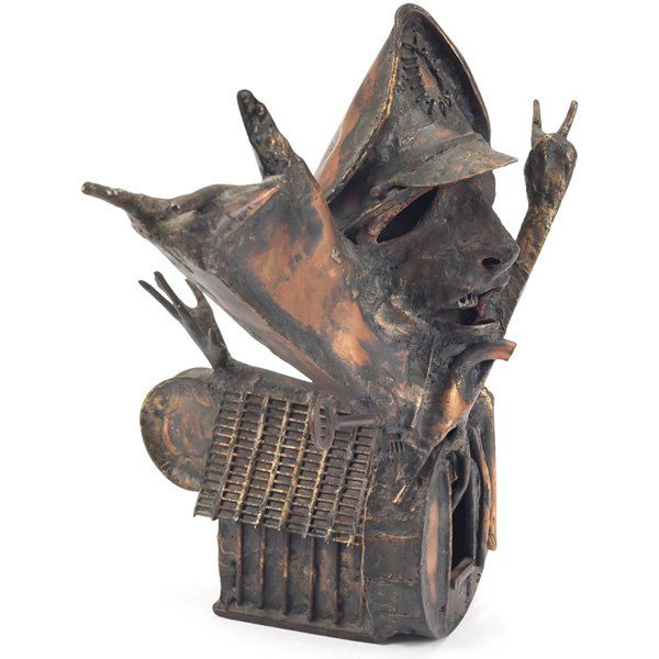 Clyde Ball Surrealistic sculpture, USA: Clyde Ball Surrealistic sculpture, USA, 1960s, welded metal, stamped "C BALL" on hat brim, 10.5"w x 11"h, excellent condition