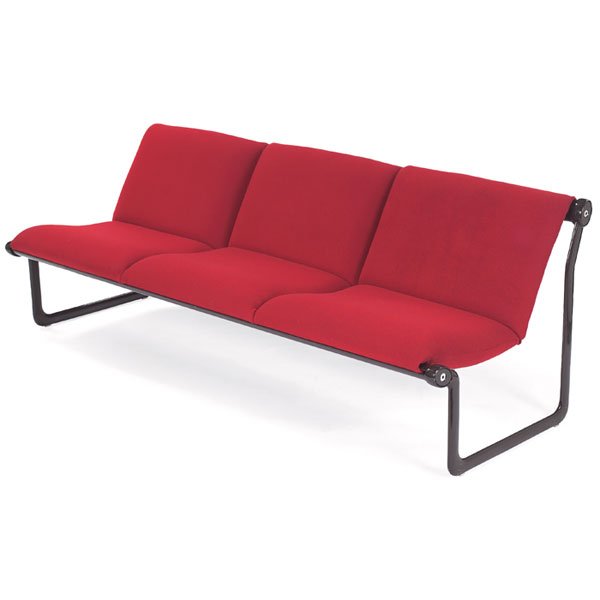 Bruce Hannah & Andrew Morrison sofa: Bruce Hannah & Andrew Morrison sofa, by Knoll, 1970s, cast and extruded aluminum frame dark brown finish, red wool upholstery, unsigned, 81"w x 29.5"d x 28"h, very good condition