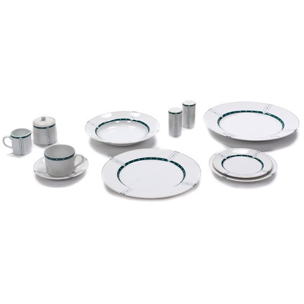 Swid Powell "Cityline" china, "Chicago" pattern: Swid Powell "Cityline" china, "Chicago" pattern designed by architects Charles Gwathmey and Robert Siegel, service for nine consists of cups, saucers, bread plates, salad plates, dinner plates, soup b