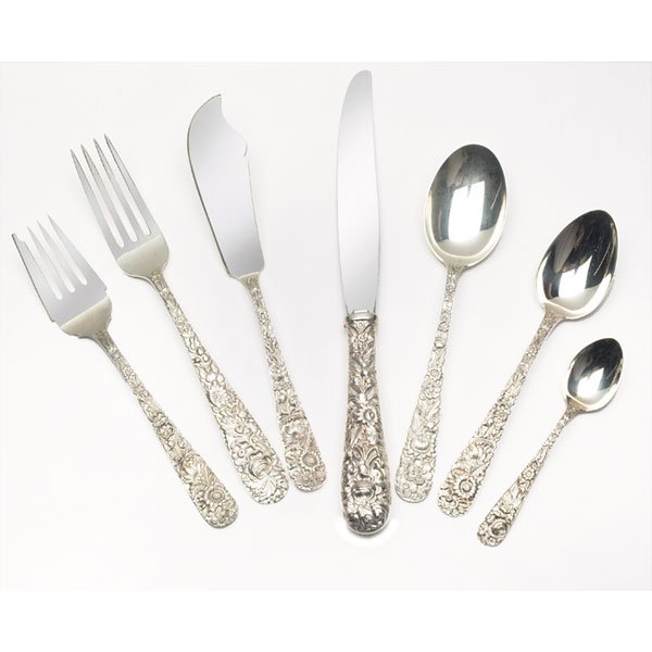 Kirk Repousse sterling flatware: Kirk Repousse sterling flatware, 98 piece set, twelve 7-piece settings, fourteen serving pieces, marked, excellent condition