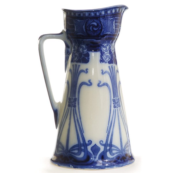 Royal Doulton handled vessel, flo-blue design: Royal Doulton handled vessel, 1900, flo-blue design, 14"h