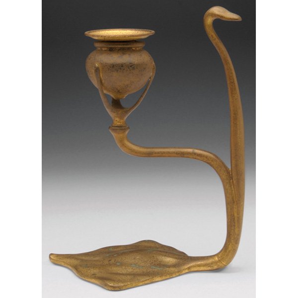 Tiffany Studios chamber stick: Tiffany Studios chamber stick, bronze with an original gold dore patina and bobeche, signed Tiffany Studios, New York, #1203, 6"w x 8"h