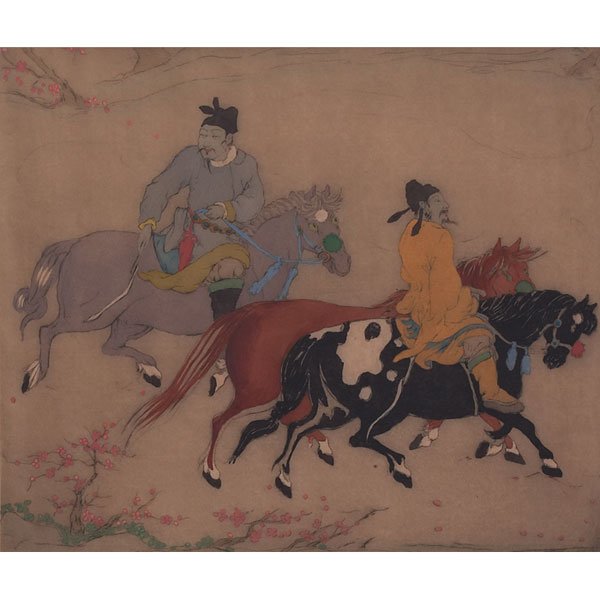 Elyse Ashe Lord: Elyse Ashe Lord (British, 1900-1971) "Chinese," c. 1925, color etching, 12" x 14", pencil signed and titled, framed