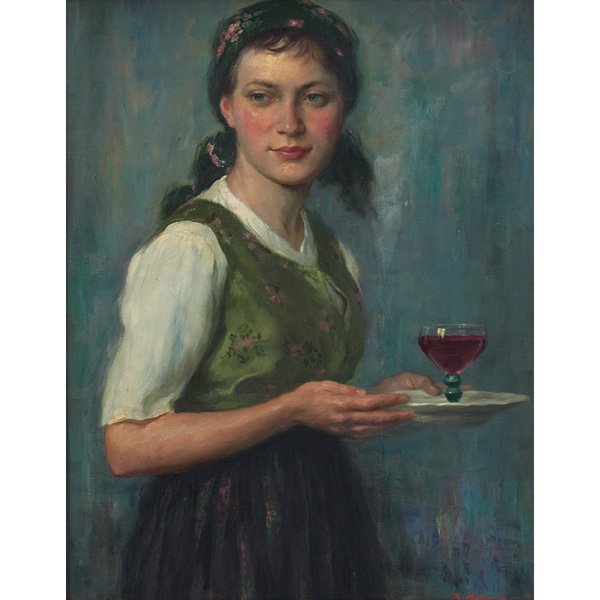 Rezes C. Molnar (: Rezes C. Molnar (Hungarian, 20th century) "Portrait," c. 1950, oil on canvas, 29" x 23", signed lower right, framed