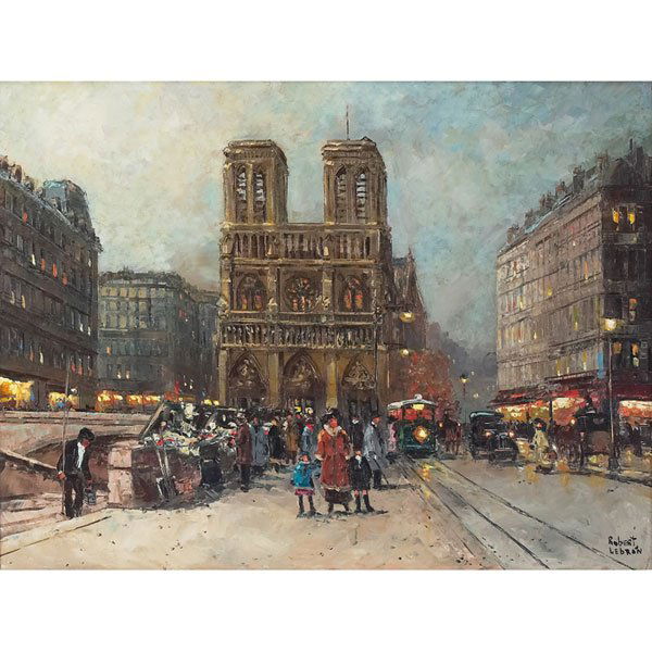 Robert Lebron: Robert Lebron (American, b. 1928) "Paris Street Scene," c. 1970, oil on canvas, 18" x 24", signed lower right, framed
