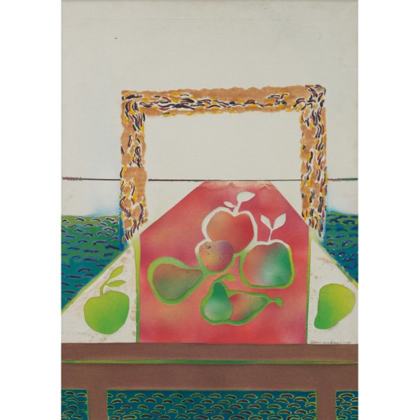 Benny Andrews: Benny Andrews (African-American, b. 1930) "Portrait of a Still Life," 1981, oil on canvas with collage, 31" x 22", signed and dated lower right, signed, titled and dated on verso, Sid Deutsch Gallery