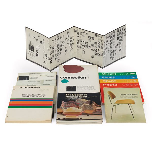 Herman Miller reference materials: Herman Miller reference materials, 16 pieces, including "The Design of Herman Miller" by Ralph Caplan, "Charles Eames Furniture from the Design collection of MoMA", and a 1977 price list, very good or