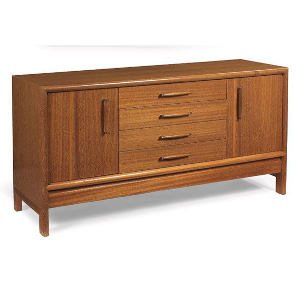 John Keal sideboard Brown Saltman: John Keal sideboard, by Brown Saltman, bleached mahogany, four drawers flanked by two doors, lower hinged compartment for storage of table leaves, original finish, stenciled mark "6056 Buffet", 66"w x