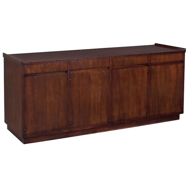 J. Stuart Cligman cabinet John Widdicomb: J. Stuart Cligman cabinet, by John Widdicomb, USA, c.1958, walnut case with raised lip at each end of top, four drawers over four doors, four shelves to interior, signed in drawer, 72.5"w x 19"d x 32"