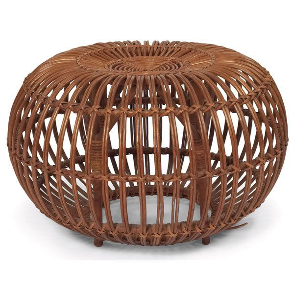 Franco Albini stool, Vittorio Bonacina, rattan: Franco Albini stool, by Vittorio Bonacina, Italy, 1950s, rattan, 24"dia x 14"h, wear to finish, good original condition