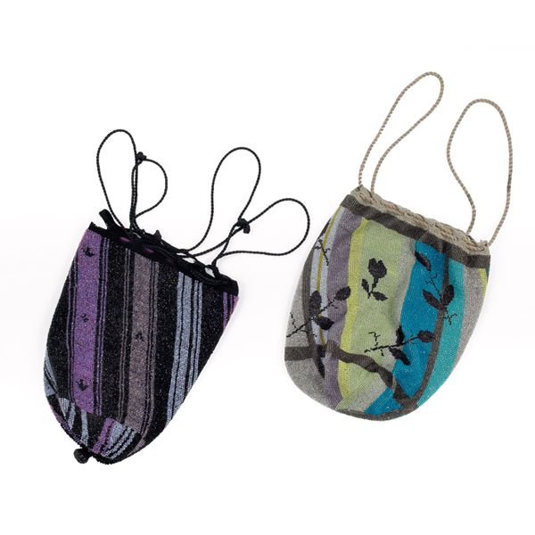 Wiener Werkstätte: Wiener Werkstätte purses, two, colorful beaded purses with geometric and floral patterns, silk lined, 6.5"w x 8"h