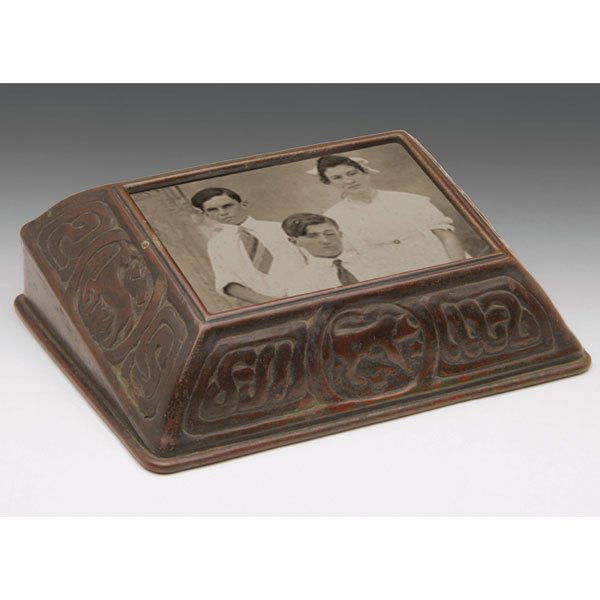 Tiffany Studios: Tiffany Studios calendar, bronze in the Zodiac pattern, original patina, signed Tiffany Studios, New York, #929, 4.5"w x 1.5"h