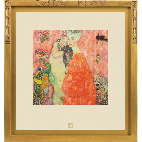 Gustav Klimt: Gustav Klimt (Austrian, 1862-1918), from the second edition 1931, "Le Amiche," collotype, No. 1, signed, framed, image: 11.5" x 12", overall: 22" x 21"