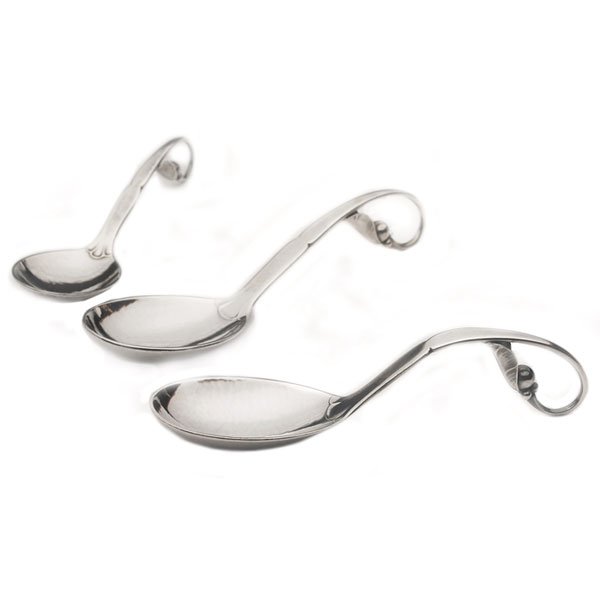 Georg Jensen: Georg Jensen spoons, three, all in sterling sliver with looped leaf and berry handles, all marked, #21, largest two are: 1.5"w x 5.25"l
