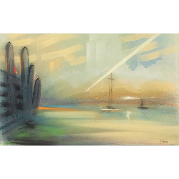 Leon Louie Dolice: Leon Louie Dolice (German/American, 1892-1960), "New York Harbor Scene," pastel on paper, 12" x 19", signed, unframed