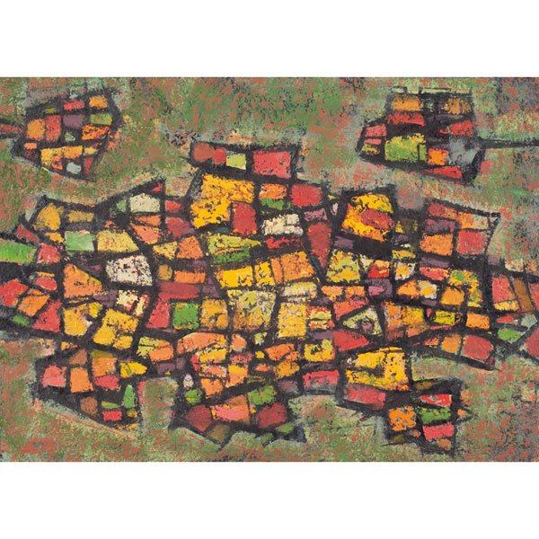 Paul Kauvar Smith: Paul Kauvar Smith (American, 1893-1978) "Abstracts," c. 1950, two oils on board, one shown, both approximately 22" x 16", one signed, unframed