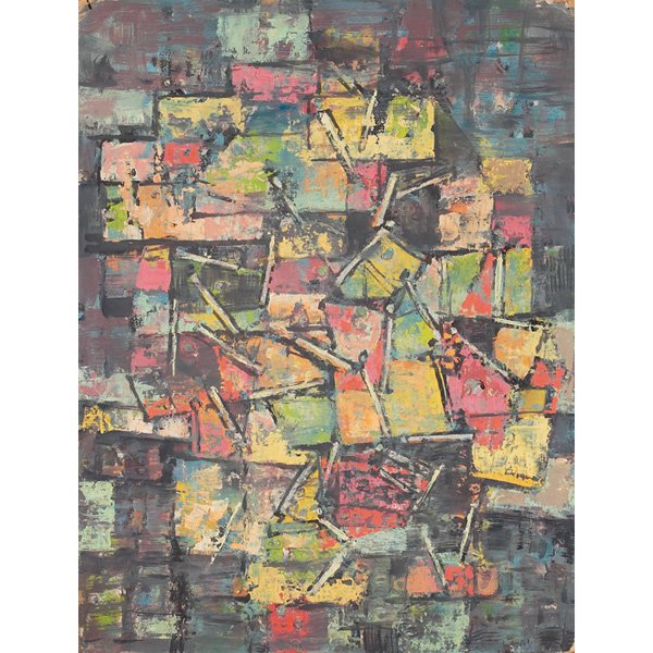 Paul Kauvar Smith: Paul Kauvar Smith (American, 1893-1978) "Black Hawk" and "Abstract," c. 1950, two oils on board, one shown, 20" x 16", one signed and titled on verso, unframed