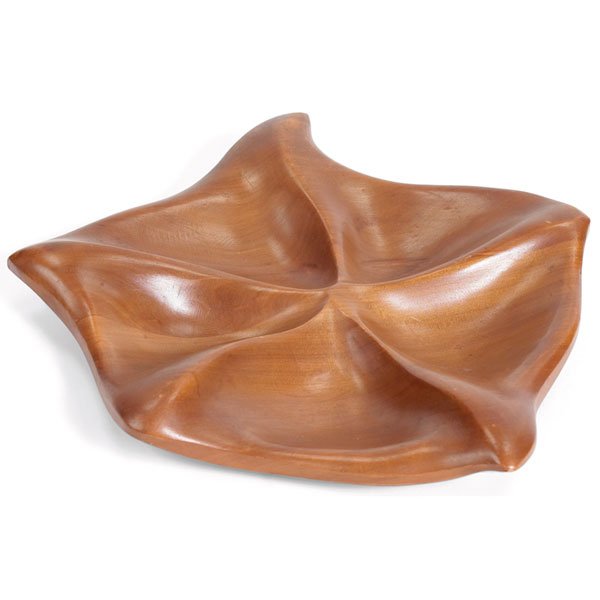 Russel Wright Starfish bowl, Oceana,by Klise: Russel Wright "Starfish" bowl, from the Oceana series, by Klise, biomorphic form in carved wood, original finish, paper Klise label indicating Wright as designer and branded signature "Russel Wright",