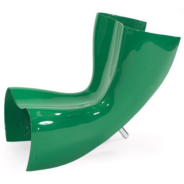 Marc Newson Felt chair, by Cappellini, green: Marc Newson Felt chair, by Cappellini, c.1983, reinforced fiberglass with original bright green lacquered finish, single polished aluminum leg, 25.75"w x 39.5"h x 32.5"h, original finish, very good co