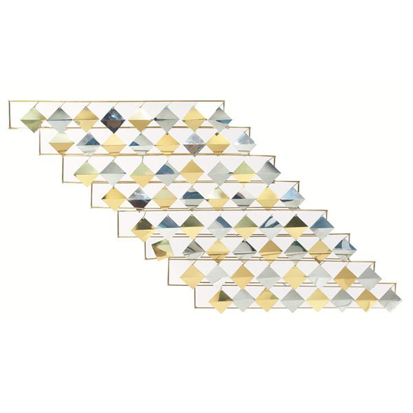 C. Jere wall sculpture, 1982, 64 squares, signed: C. Jere wall sculpture, 1982, two connecting metal structures support 64 chrome and brass folded squares (32 each), signed on frame "C. Jere 1982", can also be hung vertically, squares are removable a