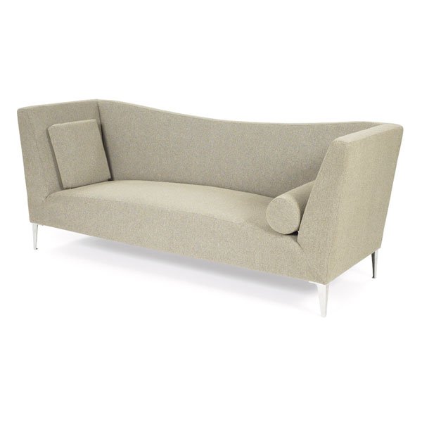 Jasper Morrison sofa, by Cappellini, curved back: Jasper Morrison sofa, by Cappellini, 1980s, upholstered form with curved back, one round bolster and one square cushion, tapered aluminum legs, reupholstered in Knoll 100% cotton "Cuddle Cloth" fabric