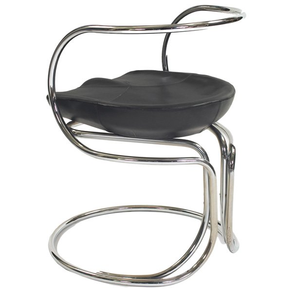 Vladimir Tatlin armchair, by Nikol Internazionale: Vladimir Tatlin armchair, by Nikol Internazionale, Itay, designed in 1927, chromed tubular steel construction with a molded foam seat covered in original black leather, signed with Nikol fabric under 