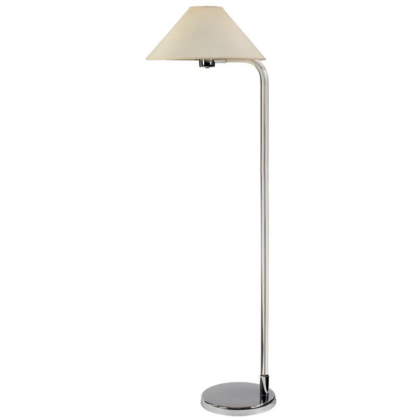 Kovacs floor lamp, USA, clear acrylic rod: Kovacs floor lamp, USA, clear acrylic rod form with curve to top, chrome base and socket holder, signed with Kovacs label, 46", very good original condition