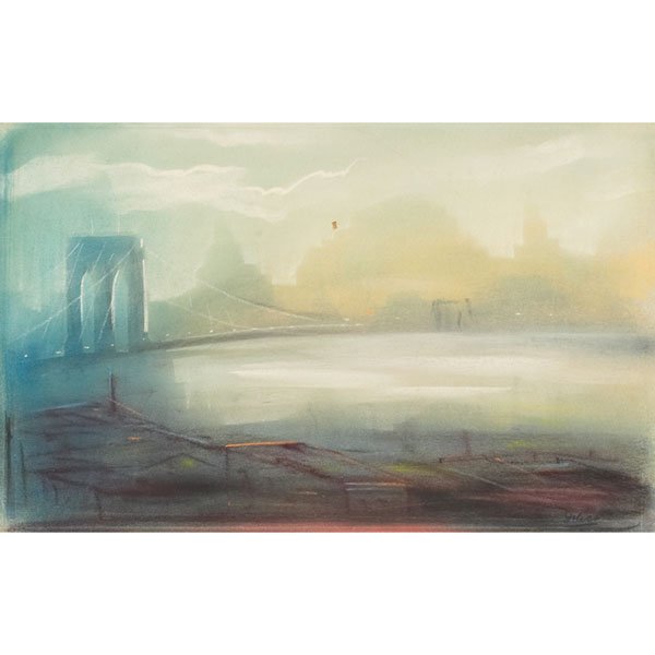 Leon Louie Dolice: Leon Louie Dolice (German/American, 1892-1960), "New York Harbor Scene," pastel on paper, 12" x 19", signed, unframed