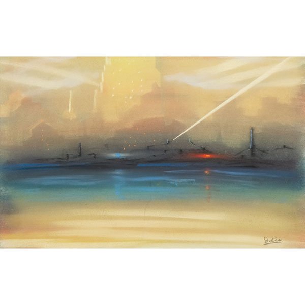Leon Louie Dolice: Leon Louie Dolice (German/American, 1892-1960), "New York Harbor Scene," pastel on paper, 12" x 19", signed, unframed