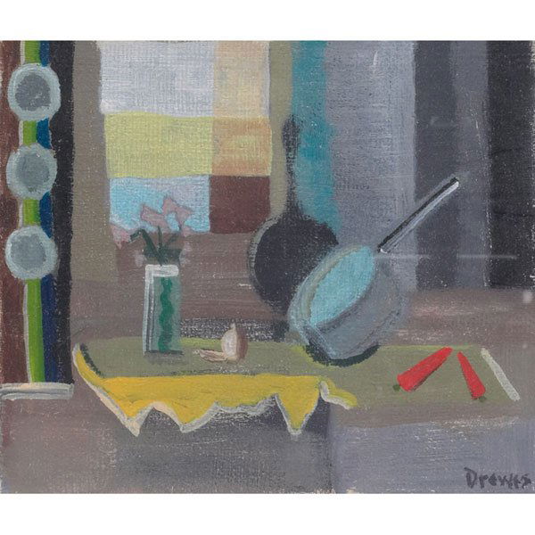 Werner Drewes: Werner Drewes (American, 1899-1985), oil on canvas, signed, 6" x 6"