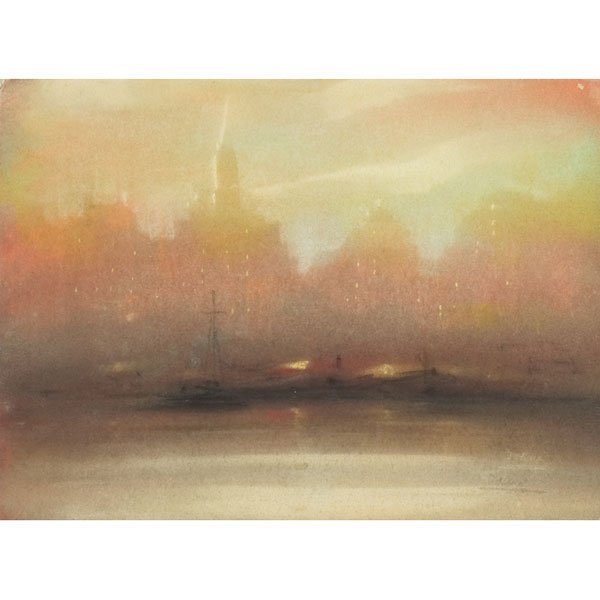 Leon Louie Dolice: Leon Louie Dolice (German/American, 1892-1960), "New York Harbor Scene," pastel on paper, 12" x 19", signed, unframed