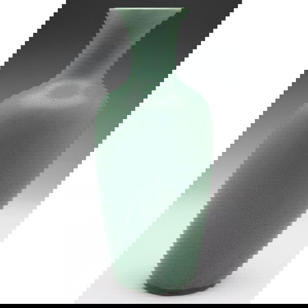 Teco vase, #64B, shouldered form: Teco vase, #64B, designed by W.D. Gates, shouldered form, under a good green matte glaze, impressed marks, 4.5"w x 11.5"h