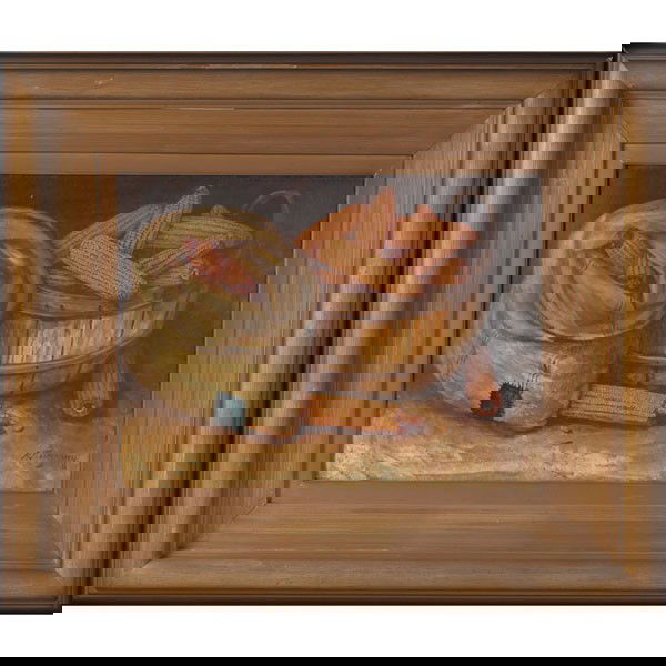 Alfred E. A. Montgomery "Still Life," oil on board: Alfred E. A. Montgomery (American, 1857-1922) "Still Life with Corn," c. 1910, oil on board, 18" x 24", signed lower right, framed