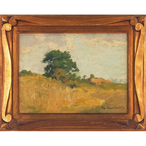 George Robert Smith, Jr. "The Hillside," oil on ca: George Robert Smith, Jr. (American, b. 1889) "The Hillside," c. 1925, oil on canvas, 9.25" x 12.25", signed lower right, titled on period label on verso, framed