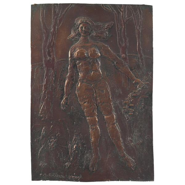 Abbott Pattison "Untitled," bronze plaque: Abbott Pattison (American, 1916-1999) "Untitled," c. 1950, bronze plaque, 13.5" x 9.25", signed lower left, unique single casting, unframed