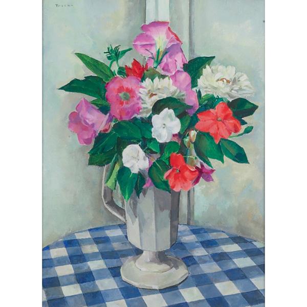 Tosca Olinsky "Still Life," watercolor and gouache: Tosca Olinsky (American, 1909-1984) "Still Life," c. 1950, watercolor and gouache, 16.5" x 12", signed upper left, framed