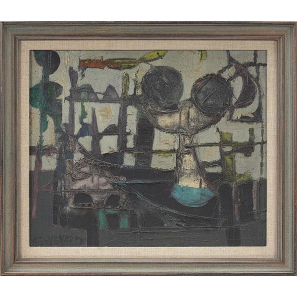 Claude Venard "Still Life," oil on canvas: Claude Venard (French, 1913-1999) "Still Life," c. 1955, oil on canvas, 15.25" x 18.25", signed lower left, stamp on verso from Fleisher Gallery, Philadelphia, Pennsylvania, framed