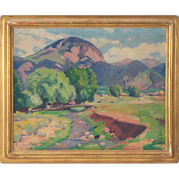 Karl Albert Buehr "Landscape,"oil on canvas board: Karl Albert Buehr (American, 1866-1952) "Landscape," c. 1925, oil on canvas board, 20" x 24", signed lower right, framed