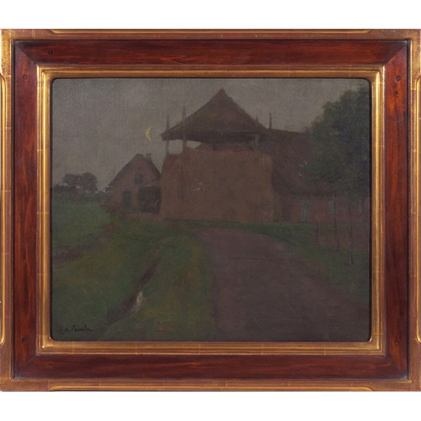 Karl Albert Buehr "Hay Barn," oil on board: Karl Albert Buehr (American, 1866-1952) "Hay Barn, Laren Holland," c. 1902, oil on board, 14" x 17", signed lower left, framed