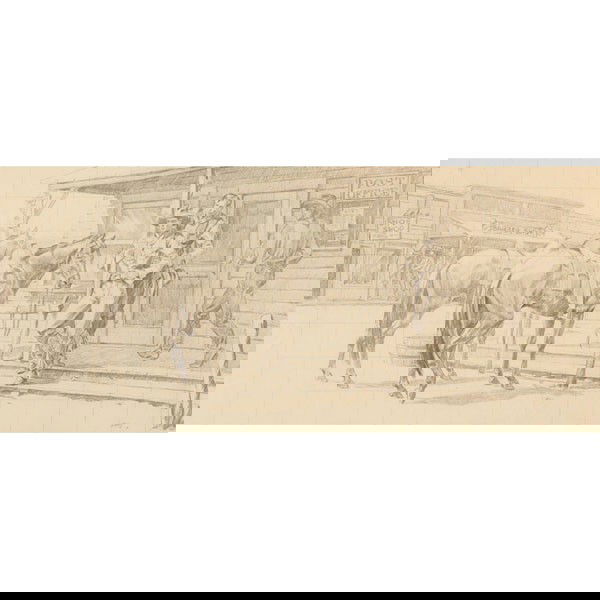 Jose Aceves "Big City News," pencil sketch: Jose Aceves (American, 1909-1968) "Big City News," 1939, pencil sketch for Borger, Texas post office, 8" x 18", pencil signed and titled, unframed