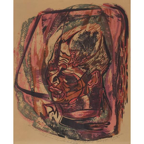 Bernice Berkman-Hunter "Blind John Davis," silkscr: Bernice Berkman-Hunter (American, b. 1911) "Blind John Davis, Blues Pianist," 1940, color silkscreen, 17.5" x 14.5", pencil signed, titled, numbered and dated, edition of 25, framed