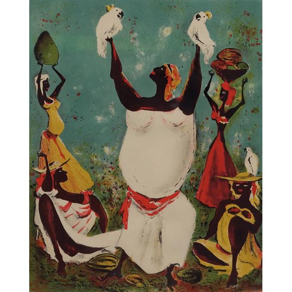 Adolf Arthur Dehn "Caribbeans," color lithograph: Adolf Arthur Dehn (American, 1895-1968) "Caribbeans," 1961, color lithograph, 21.25" x 17.25", pencil signed, dated titled and numbered, edition of 40, framed