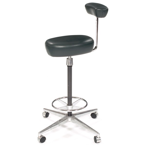 George Nelson and Bob Propst Perch stool, leather: George Nelson and Bob Propst Perch stool, by Herman Miller, original gray-green leather upholstered seat and backrest on an aluminum four-point base on casters with steel column and chrome-plated foot