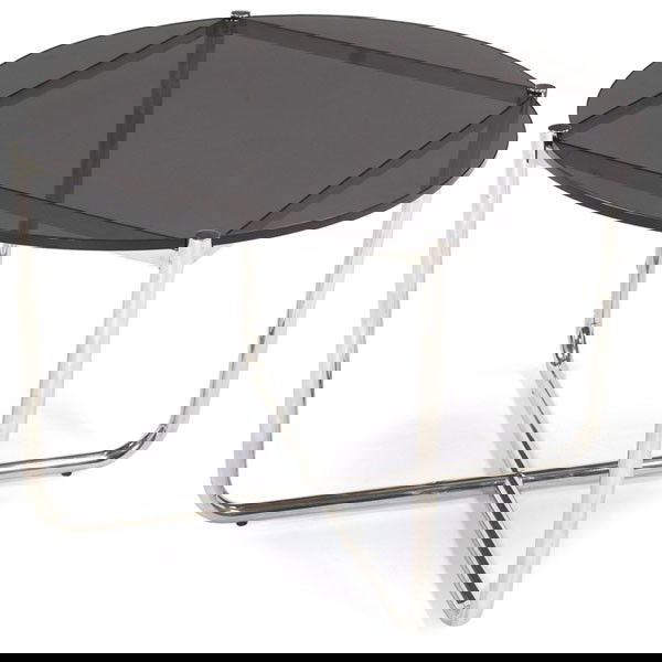 Ludwig Mies van der Rohe MR occasional table: Ludwig Mies van der Rohe MR occasional table, probably by Knoll, tubular and flat stainless steel frame with round smoked glass top, 27.5"dia. x 20"h, excellent condition