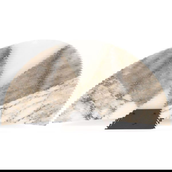 Angelo Mangiarotti table lamp, Skipper, alabaster: Angelo Mangiarotti table lamp, by Skipper, Italy, 1970s, fan-shaped alabaster shade on a black enameled metal frame, 14"w x 8"h, very good condition