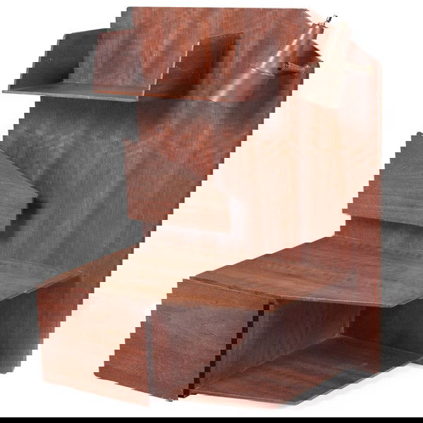 Gio Ponti wall cabinet/night stand, by Singer: Gio Ponti wall cabinet/night stand, by Singer, 1950s, walnut form with one drawer, one shelf, and one vertical storage slot, original attached brass lamp, paper Singer label, original finish, 23.5"w x